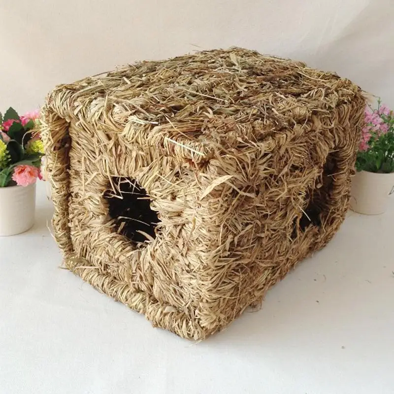 Handwoven Straw Pet Nest Foldable Durable Hamster Playing Sleeping Nest For Rabbit Guinea Pig House Pet Supplies Nest