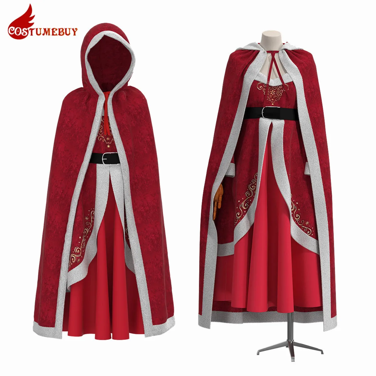 Senhoras natal cosplay traje de veludo pele com capuz manto fantasia vestido, homem papai noel terno inverno capa com chapéu