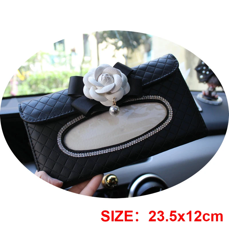 White Flower Car Tissue Box Towel Sets Car Sun Visor Tissue Box Holder Auto Interior Storage Decoration Car Accessories