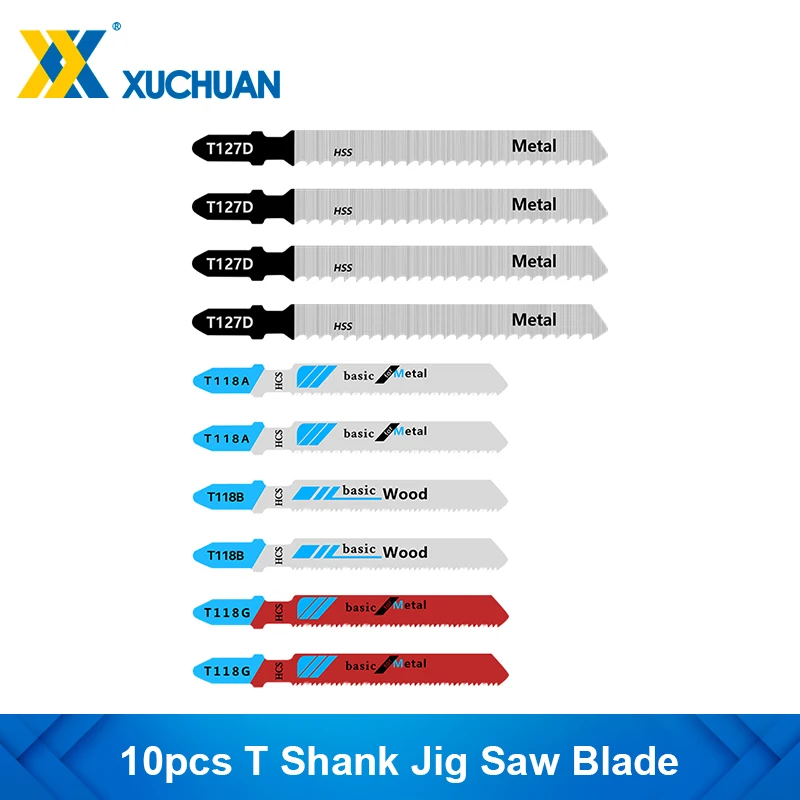 

Jig Saw Blade 10pcs T-Shank Jigsaw Blade for Wood Cutting HCS Steel Saw Blade T127D T118A T118B T118G