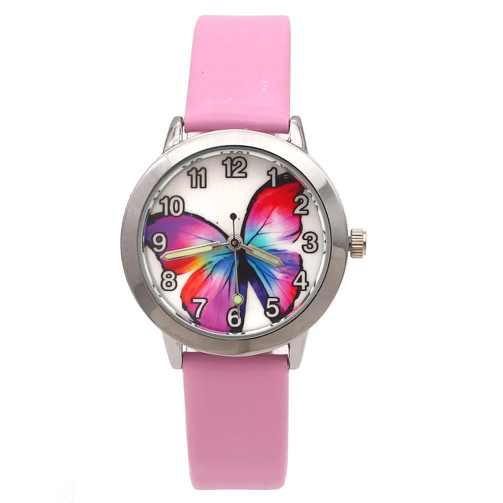 New Colorful Butterly Dial Watch Kids Boy Girl Children Watches Quartz Leather Wristwatch Gifts