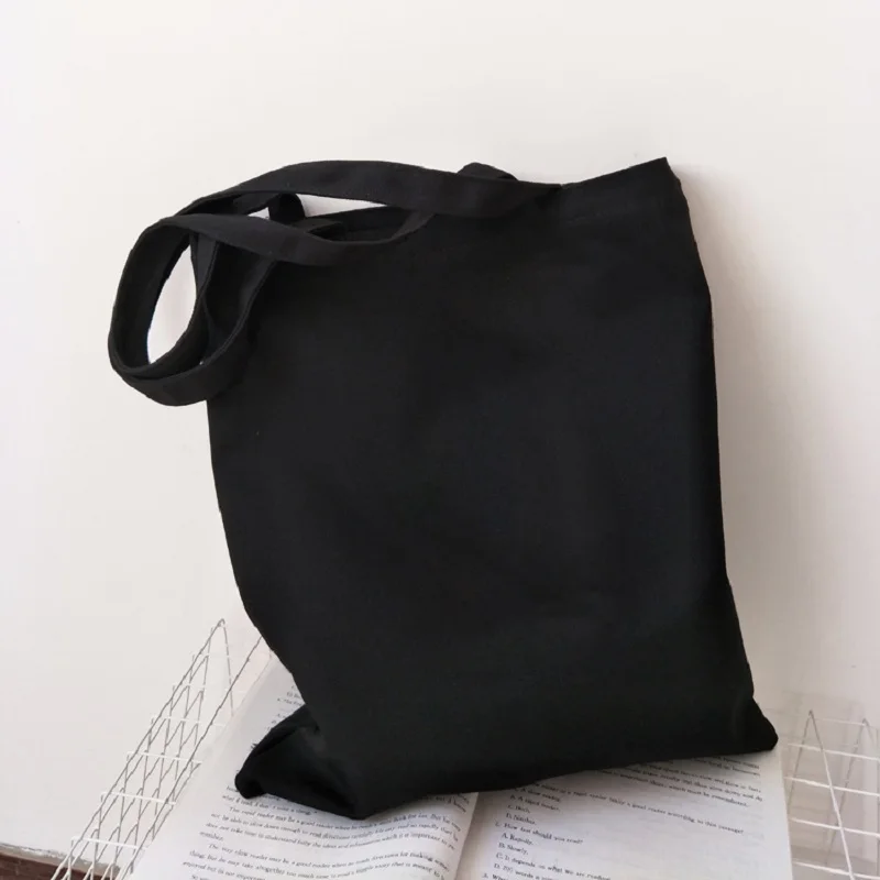 Harajuku Solid color Canvas College Ulzzang Korean Black shopper bag Large Capacity White DIY Casual Fashion Women Shoulder Bags