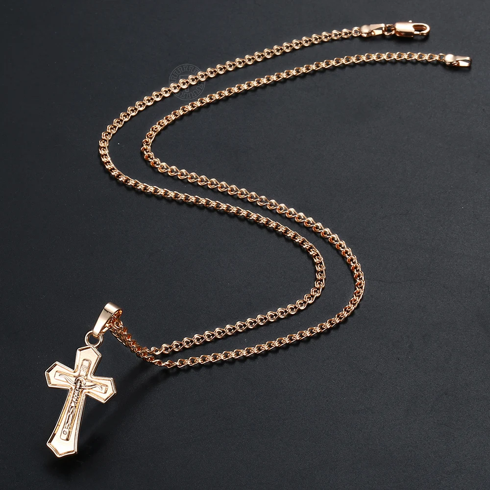 Fashion Jewelry Women Mens 585 Gold Color Crucifix Necklace Pendant Cross Snake Link Chains Jewelry GP405