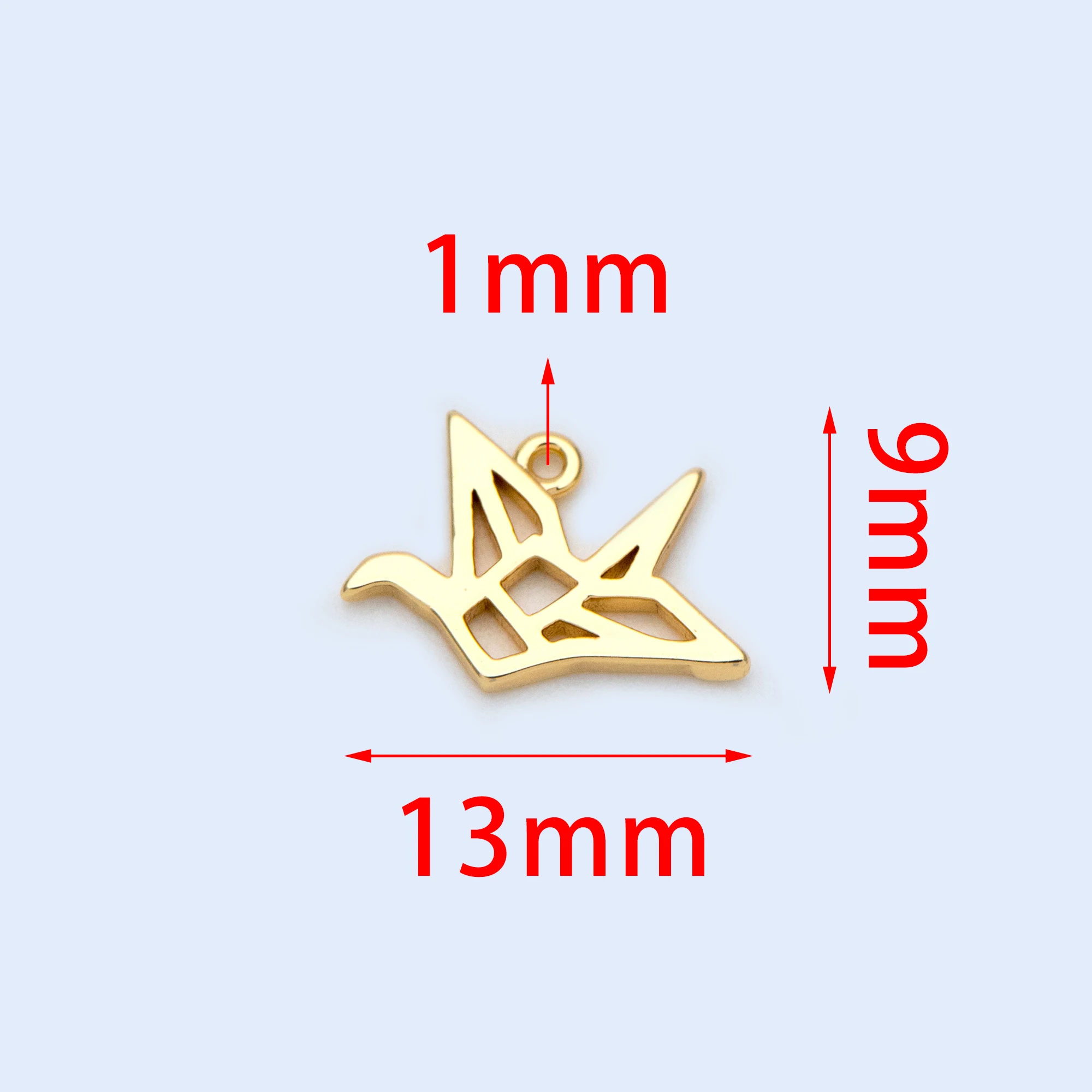 10pcs Origami Paper Crane Charms, Real Gold plated Brass Bird Pendants 13x9mm (GB-1053)