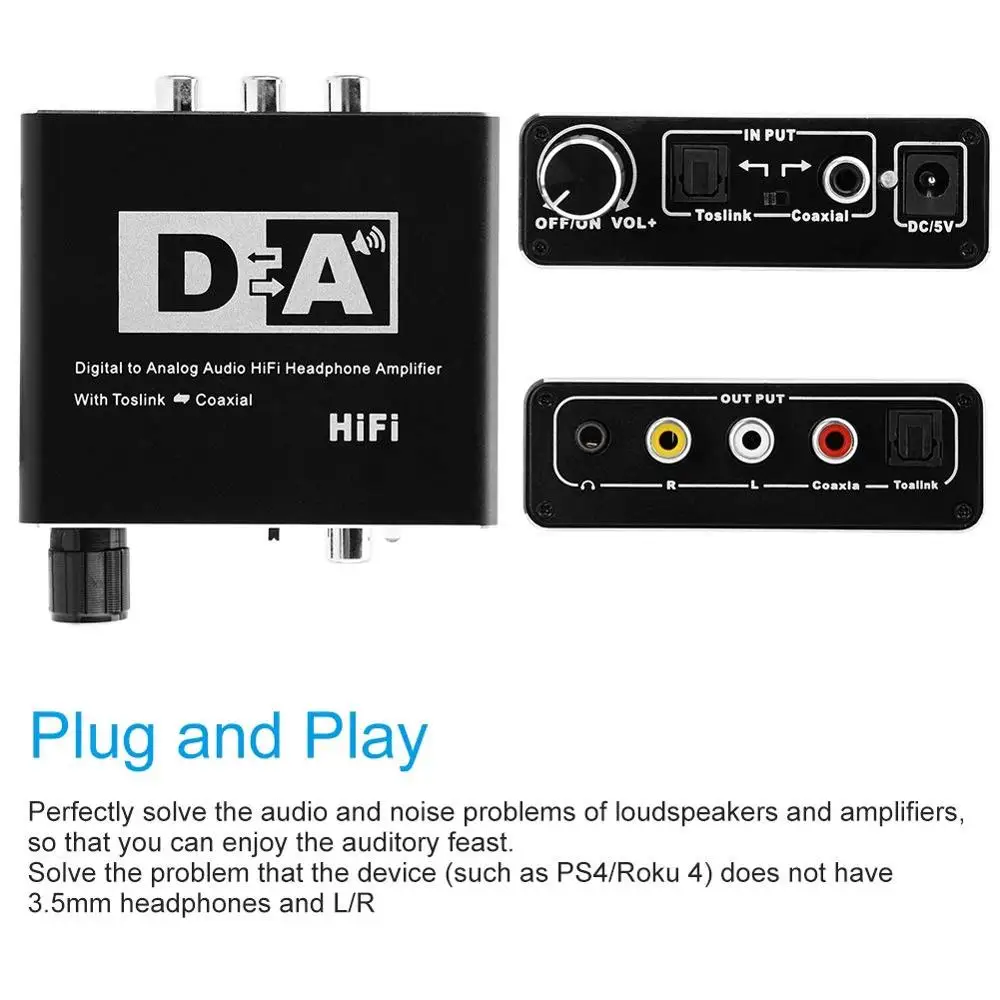 Coaxial SPDIF to Coaxial/Optical Toslink SPDIF  RCA R/L Audio 3.5mm Jack Audio Converter Adapter With Volume Control Converter
