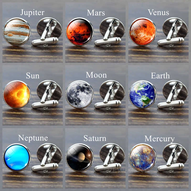 Moon Solar System Planet Cufflinks Best Man Cufflinks Men Wedding Cufflinks Universe Galaxy Nebula Suit Shirt Cuff Links