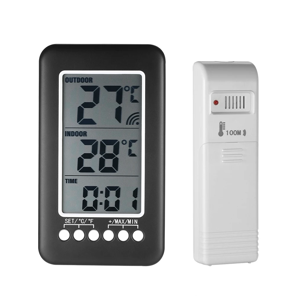 Digital Thermometer With Clock Function Outdoor Indoor LCD Wireless Temperature Meter Electronic Thermometer Weather Station