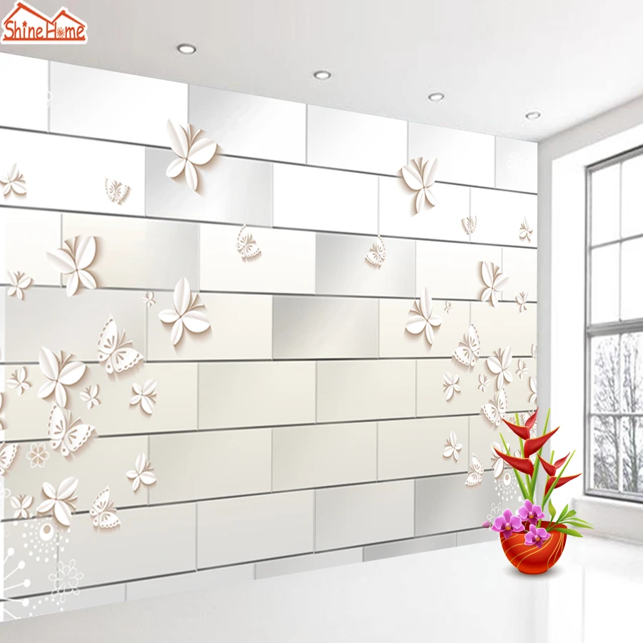 Custom elf Adhesive Optional Furniture Murals Butterfly Brick Walls Wallpapers for Living Room Background Papers Home Decor Roll