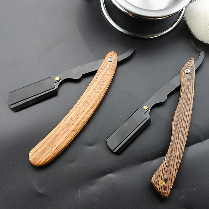 Gold Sandalwood Handle Stainless Steel Folding Razor Hair Salon Hairdressing shaving Hairdressing Knife Holder Gift Shaver