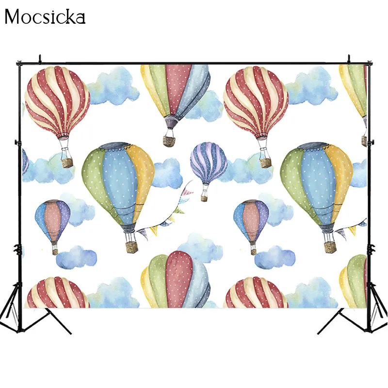 Mocsicka-Fondo de fotografía de nube de globo de aire caliente para niños recién nacidos, retrato de cumpleaños, foto de fondo, accesorios de decoración de fiesta