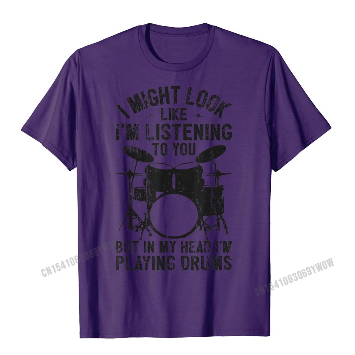 Drum I Might Look Like Im Listening Playing Drummer Band T-Shirt Male Hip Hop Normal T Shirt Harajuku Cotton T Shirt Gift