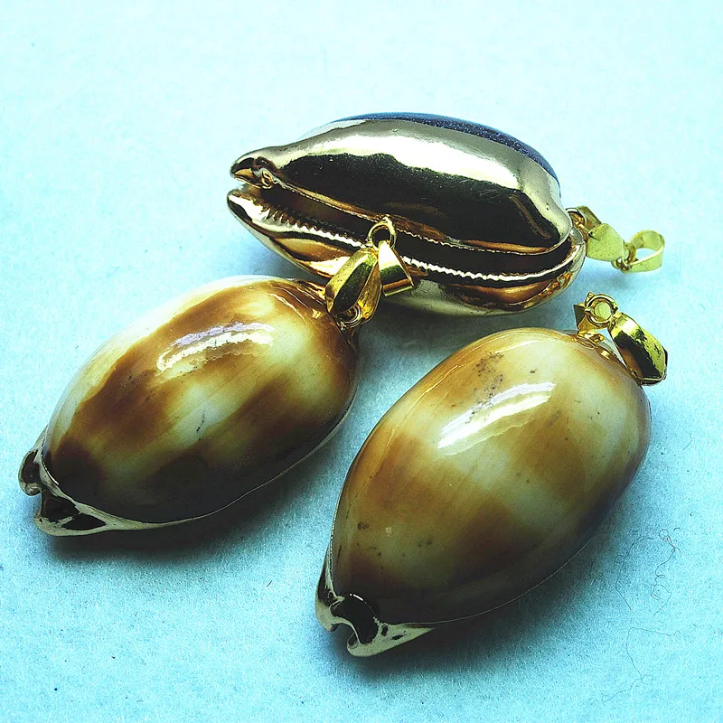 

3pcs nature sea shell pendants with golden plated 30x40mm women jewelry pendant making jewelry findings good selling
