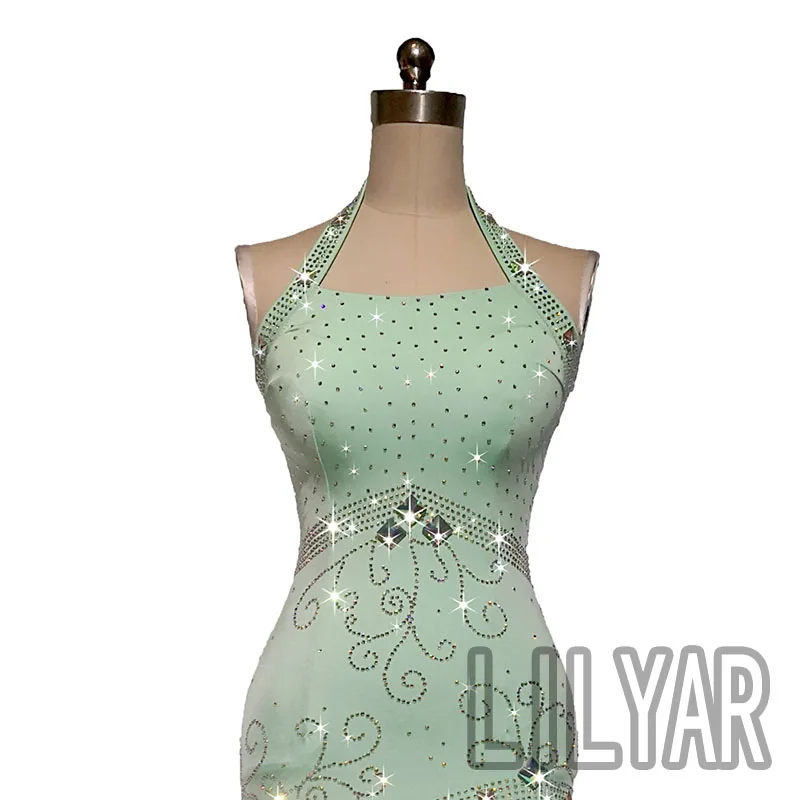 Ballroom Dance Standard Competition Costume Performance Custom Adult Mint Green Slim Dance Dress