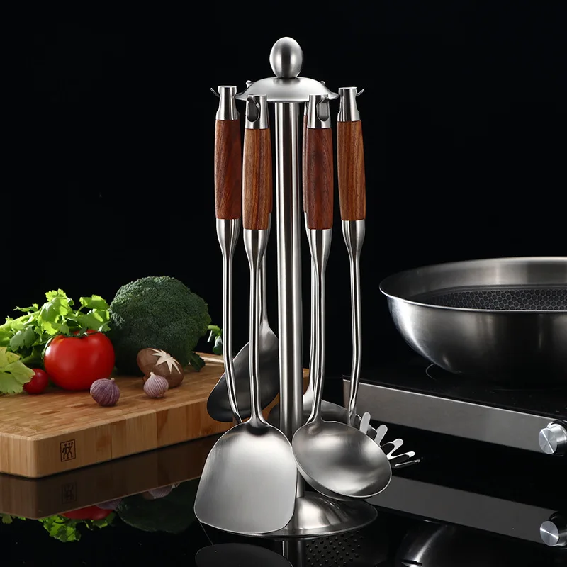 Rosewood Handle Spoon Colander Stir Fry Scoop Spatula Slotted Spoon Kitchen Cooking Tool Storage Holder Rack Kitchen Accessories