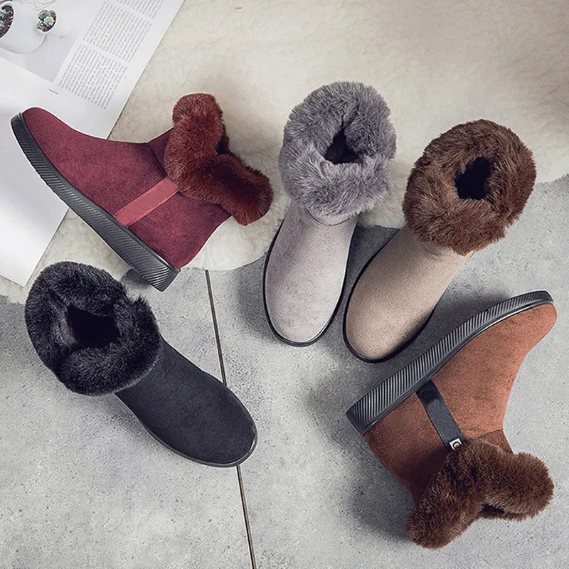 Women Platform Shoes Faux Suede Zip Shoes 2023 Women Snow Boots Warm Fur Plush Winter Ankle Boot Female botas de mujer WSH3720