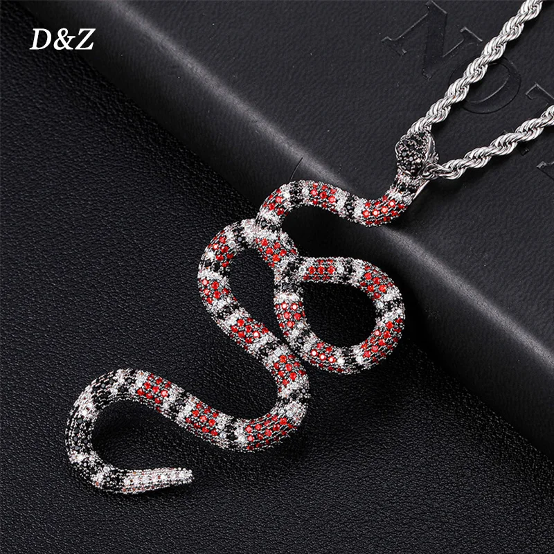 D&Z Hip Hop Coral Snake Pendant Bling Cubic Zirconia Iced Out In White Gold Color Necklaces & Pendants For Men Jewelry With