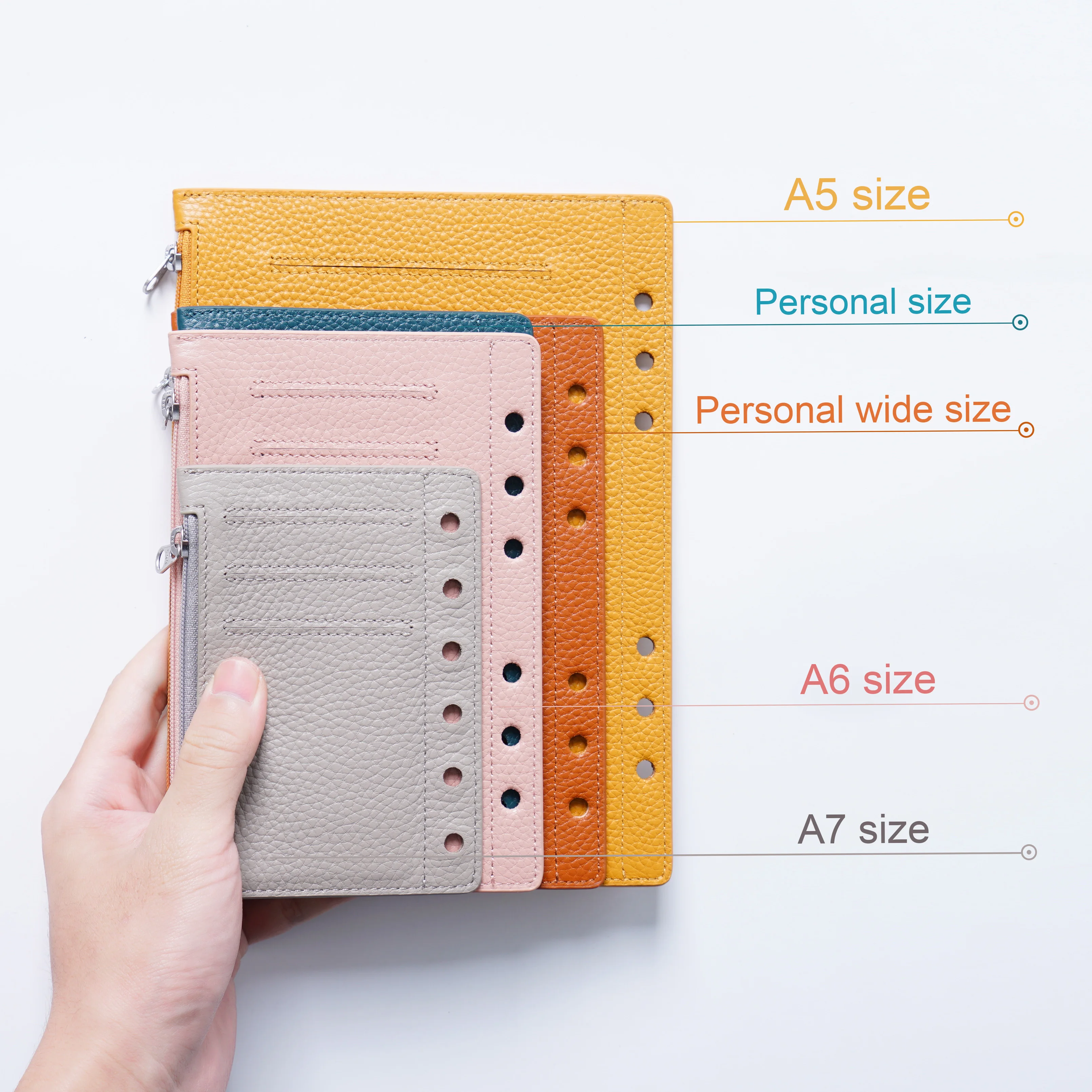 Moterm Zipper Flyleaf for Personal Wide Size Ring Planner Genuine Pebbled Grain Leather Divider Storage Bag Notebook Accessory