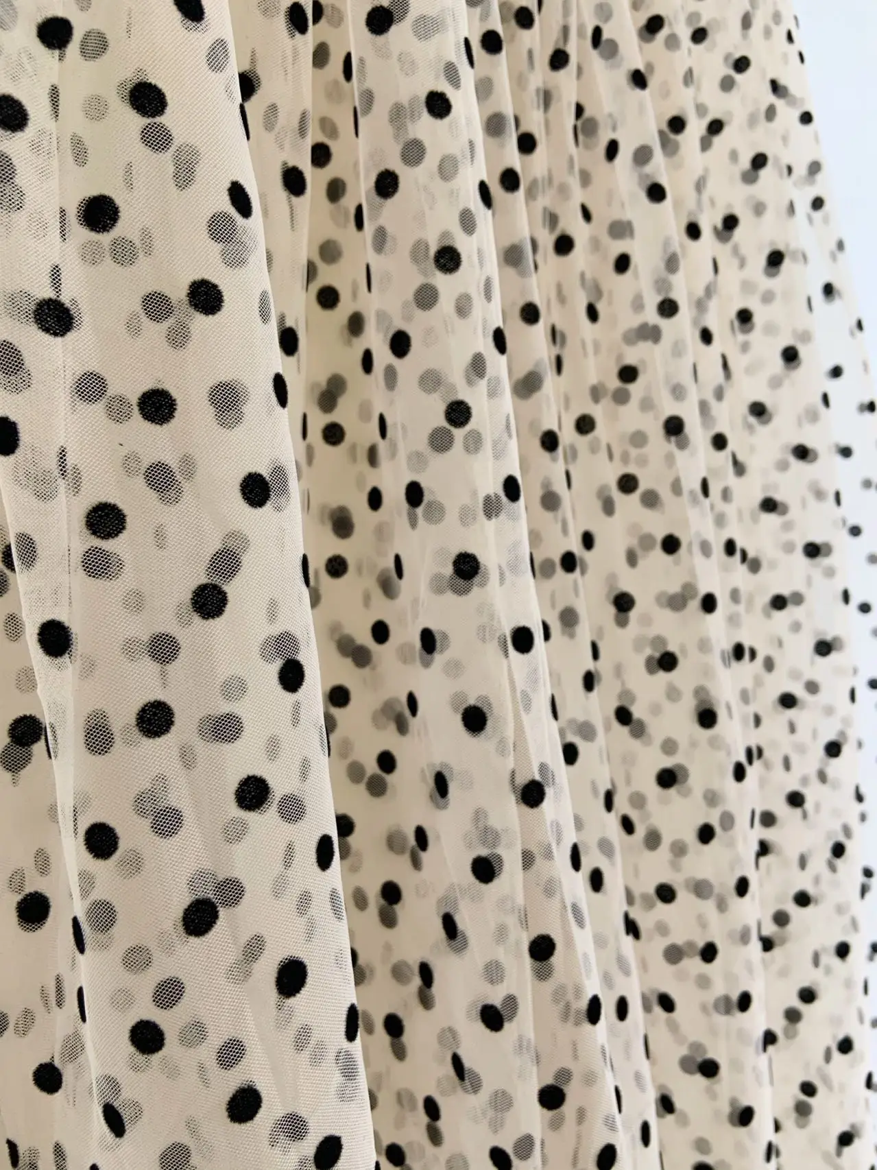 

5 Yards Polka Dots Tan Brown Lace Fabric with Black Points Netting for Cloth Sewing Accessories,Couture