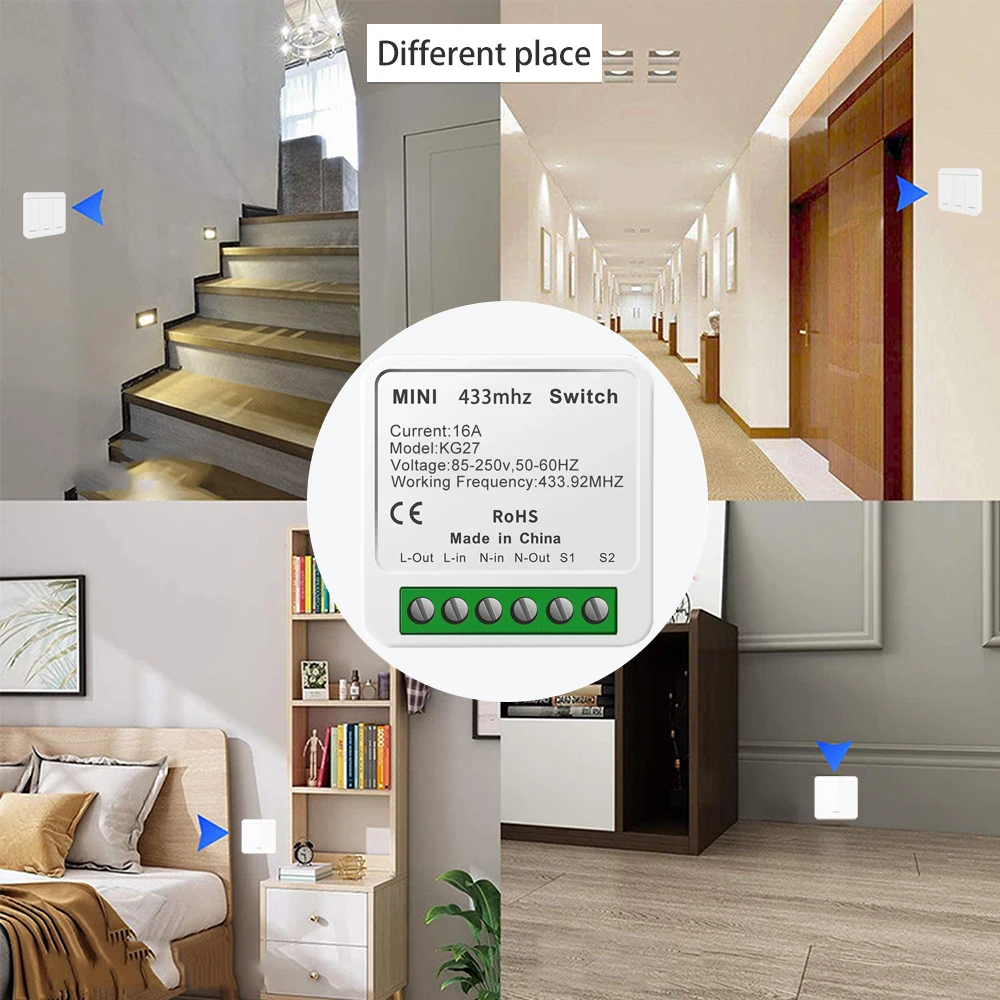 16A Mini Smart Wireless Switch Light Rf 433MHz 2 Way Relay Module Timer Home Electric Breaker Remote Control For Socket Led Lamp
