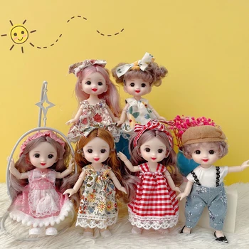 Nuovo 16 cm BJD Mini Doll 13 Mobile Joint Girl Baby 3D Grandi Occhi Bella bambola giocattolo fai da te con vestiti Dress Up 1/12 Doll di moda