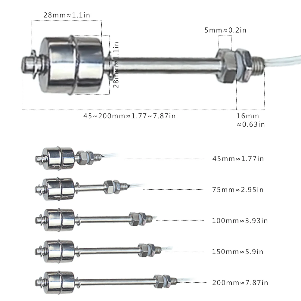 Stainless Vertical Liquid Water Level Sensor Controller Internal Float Sensor Switch 45mm Line Automatic Pump Controller Tank