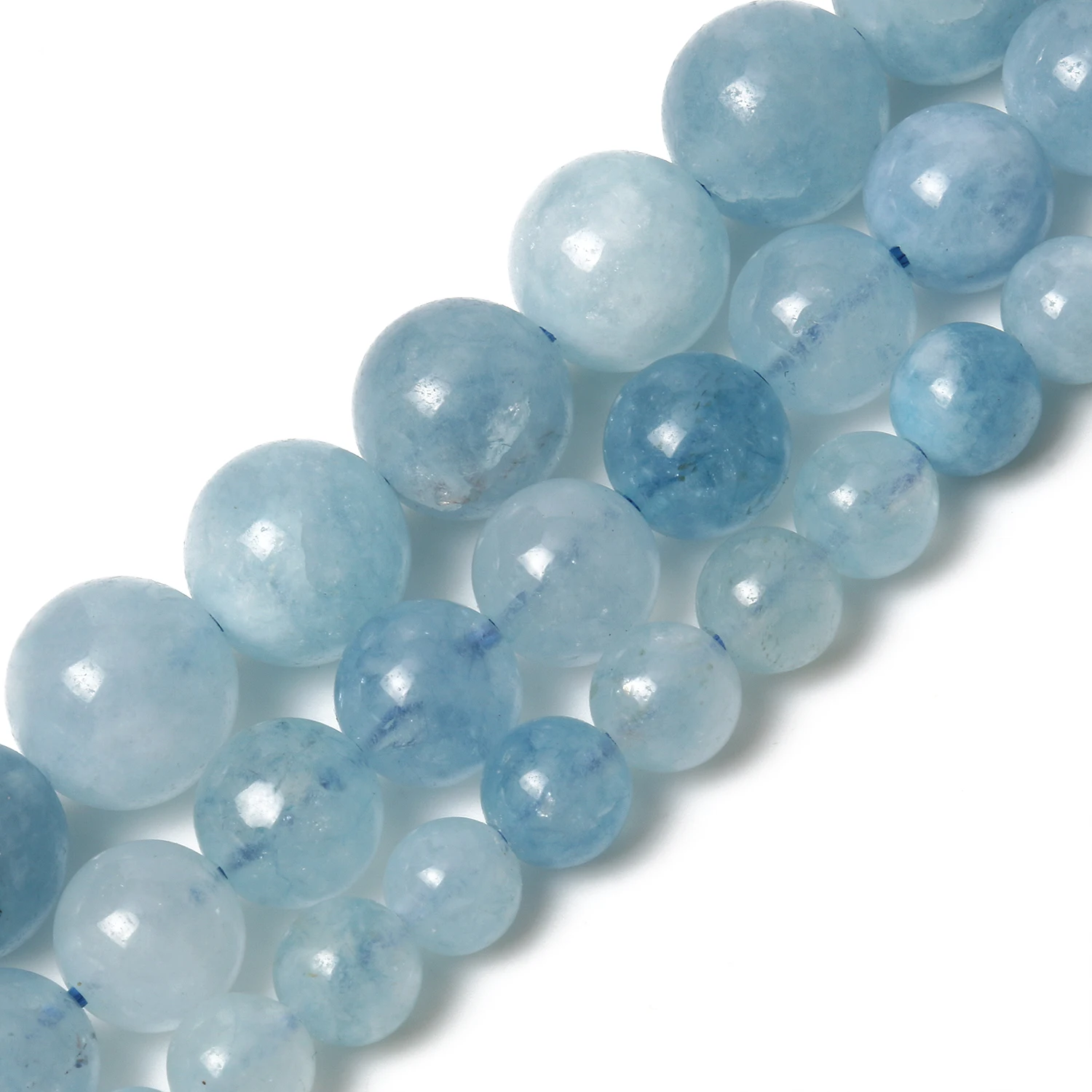 Cuentas de piedra Natural de 6/8/10mm, cuentas sueltas redondas de aguamarinas azules para la fabricación de joyas, cuentas de costura, abalorios para pulsera Diy