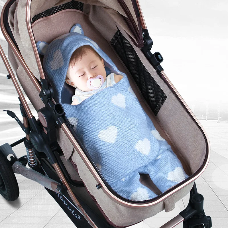 Ins Nordic Newborn Knitted Swaddle Solid Color Love Sleeping Bag Blanket Wrap Baby Split-leg Sleeping Bag Autumn Stroller Quilt