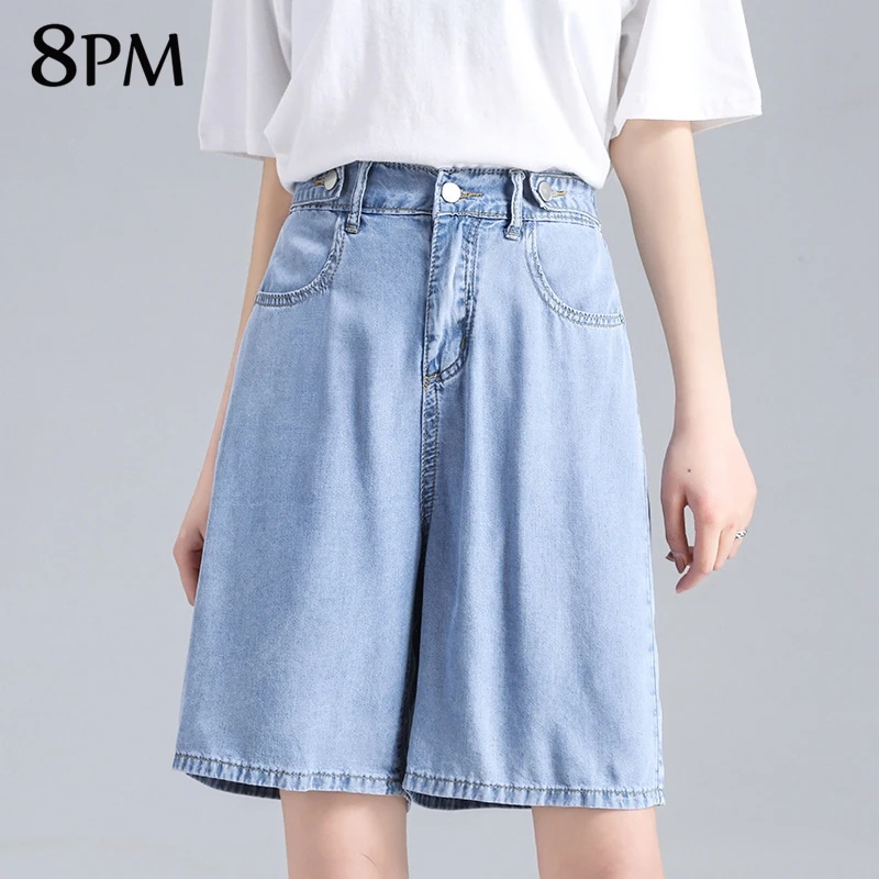 Women's Long  Denim Shorts Bermuda Summer Classic Blue Wide Leg Female Washed Caual  Shorts Jeans For Ladies  ouc158