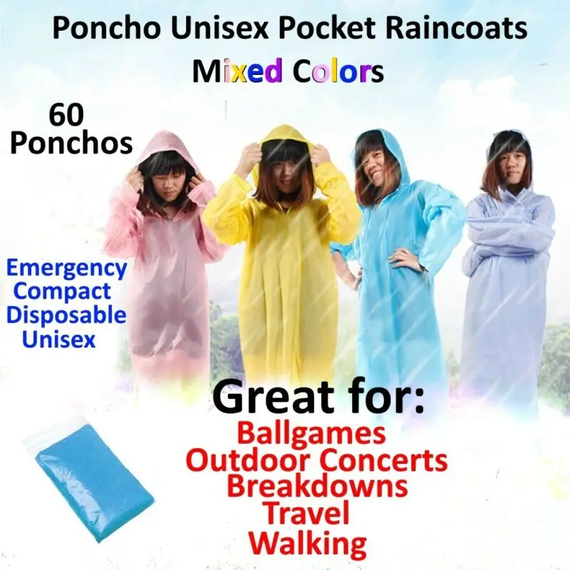 Impermeabile usa e getta adulto Unisex impermeabile impermeabile campeggio esterno Festival Poncho PE cappotto di pioggia in plastica