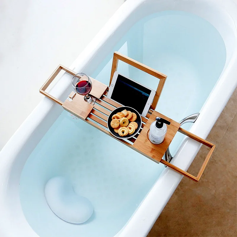 

Bamboo wooden bathtub rack, bathtub rack, retractable rack, mobile phone stand, bathroom bath stand