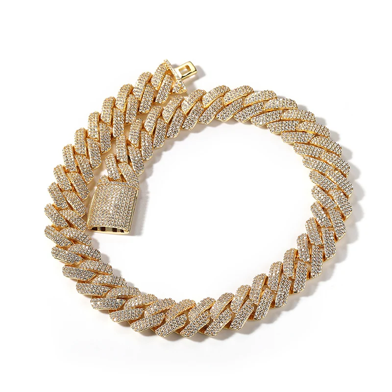 

Hip Hop 3 Rows CZ Stone Paved Bling Ice Out 20mm Big Heavy Square Cuban Miami Link Chain Necklace for Men Rapper Jewelry Gift