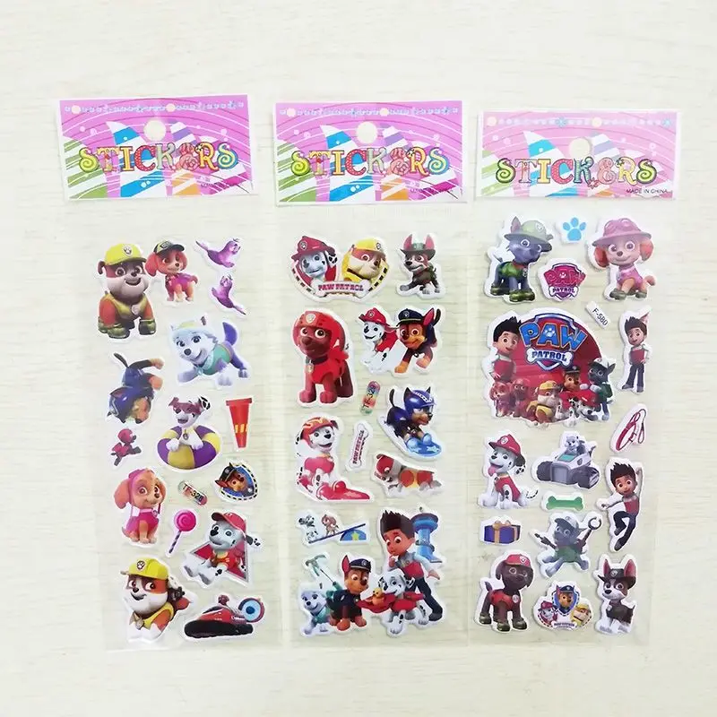 6pcs Paw Patrol Dog Toy Stickers adesivi per cartoni animati Anime per bambini 3D pasta per bolle addensare gli adesivi premio giocattoli per