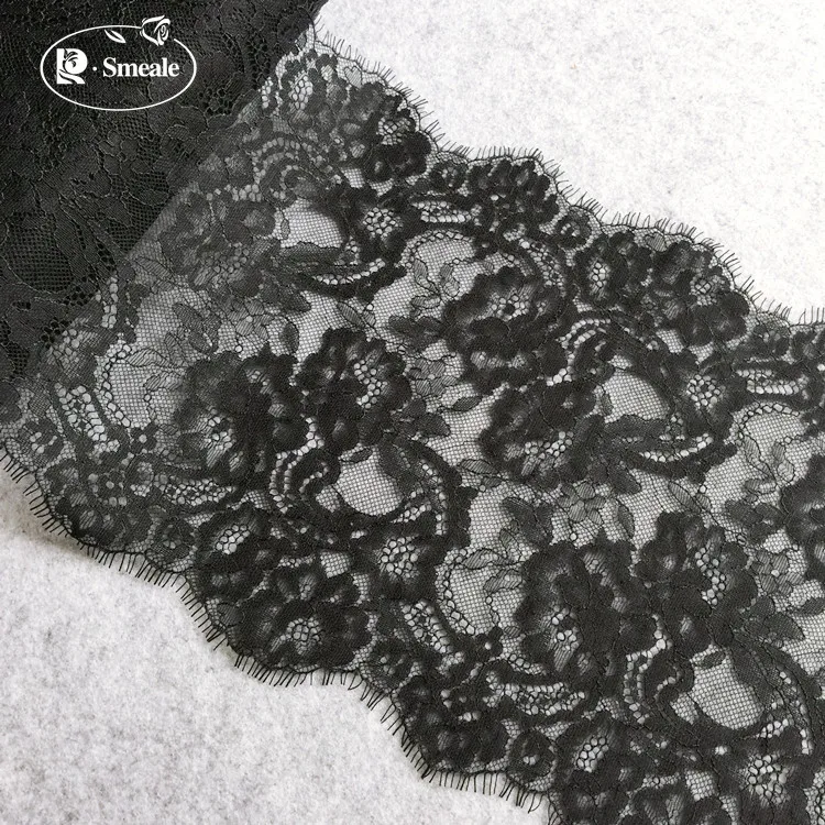 Black Eyelash Lace Trim, Flowers, Underwear, Bra Decor, Sewing Lace Fabric, Dress DIY Accessories, RS2510, 300cm * 23.5cm