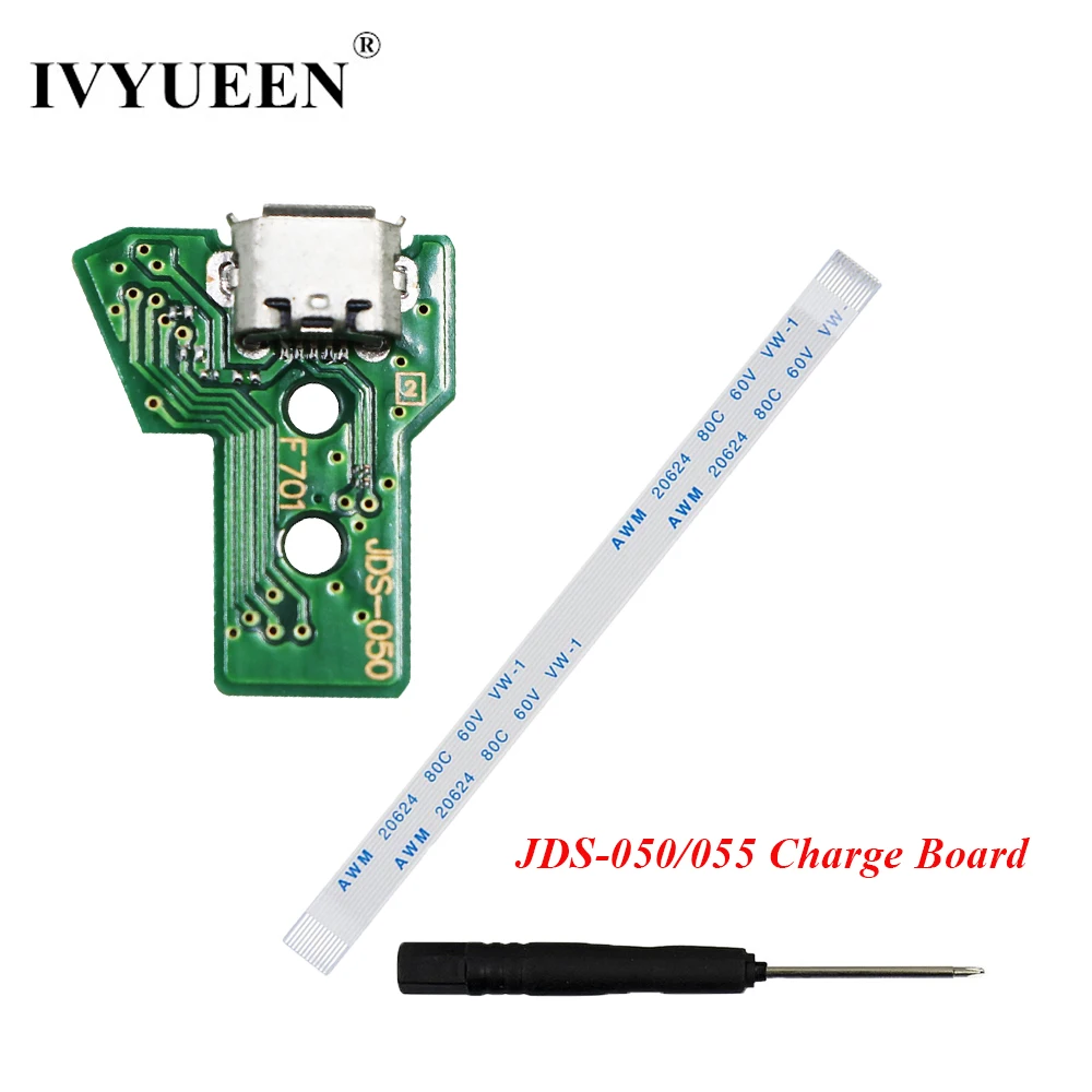 IVYUEEN for Playstation 4 PS4 Pro Slim Controller Charging Socket Port Circuit Board with 12 14 Pin Power Flex Ribbon Cable