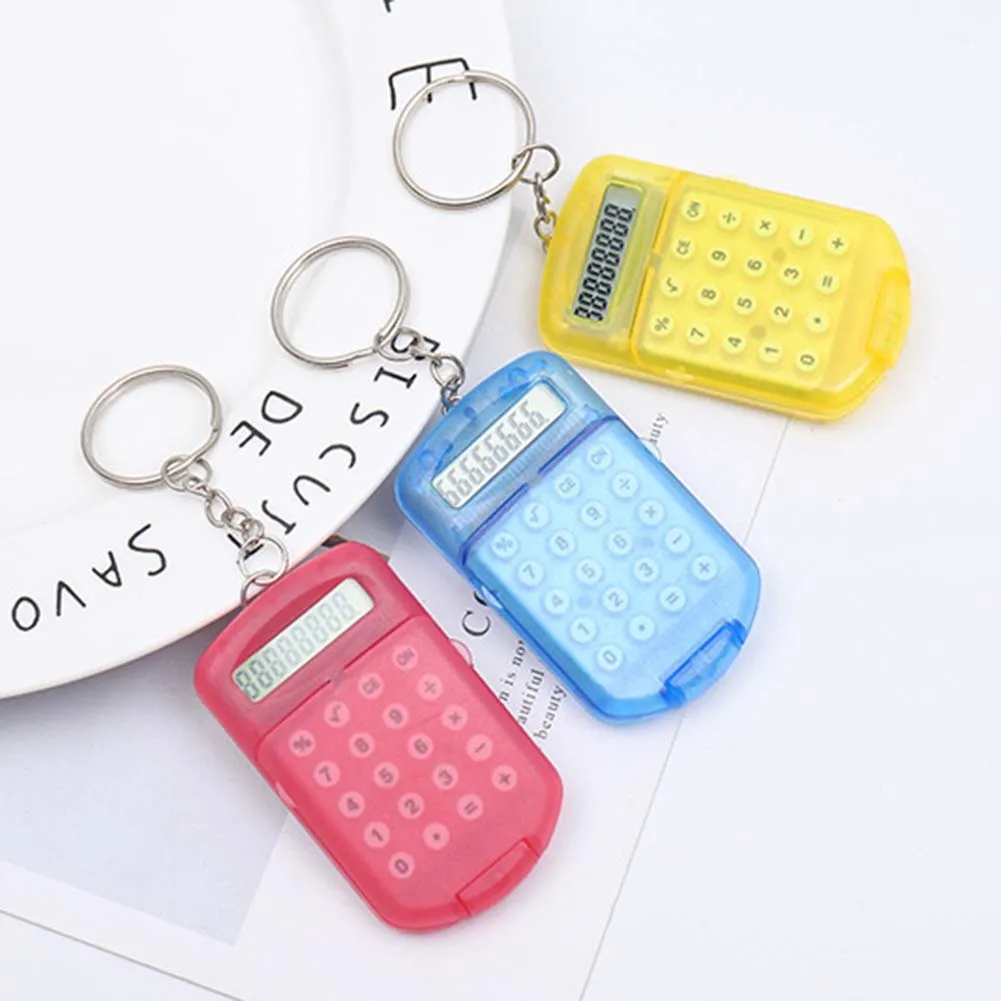 New Hard Plastic Casing Digits Electronic Cartoon Mini Card Calculator Keychain Cute Portable Women Men Keyring Jewelry