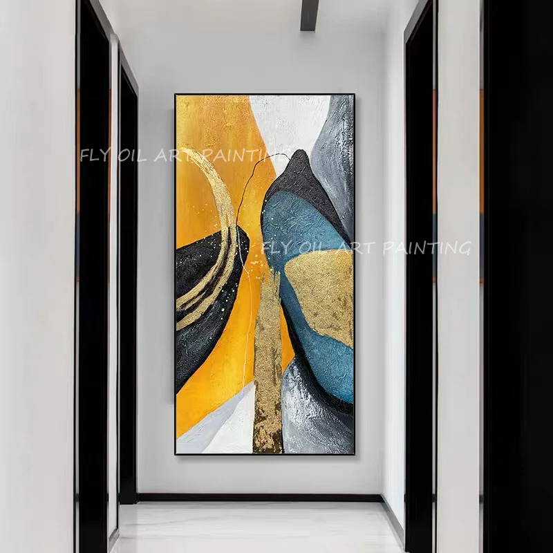 

100% Handmade luxury gold foil modern large size landscape Oil Paintings Wall Pictures Art Wall Artwork For Home Decoration Gift
