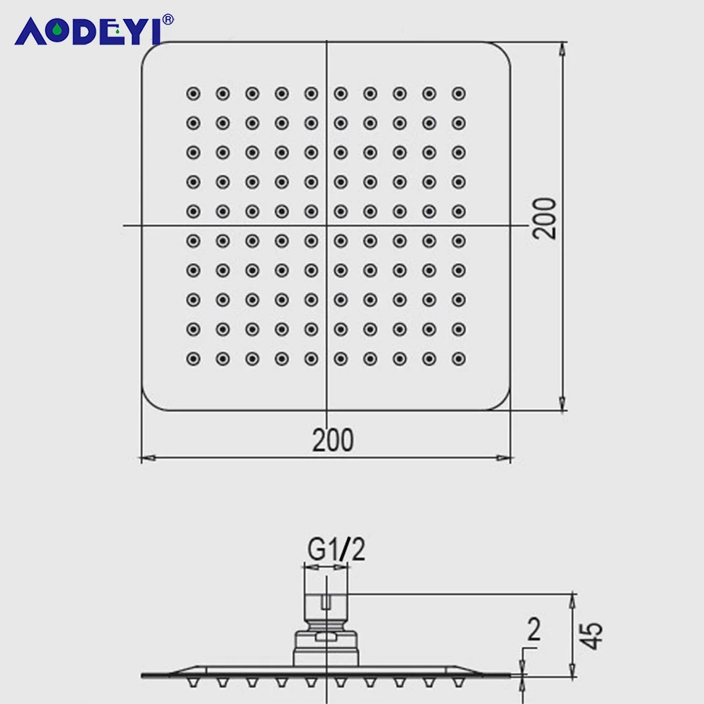 AODEYI-رأس دش نحاسي ، ذراع تمديد مثبت على الحائط ذو رأس منحنية مربعة ، مجموعة رأس دش رفيعة للغاية