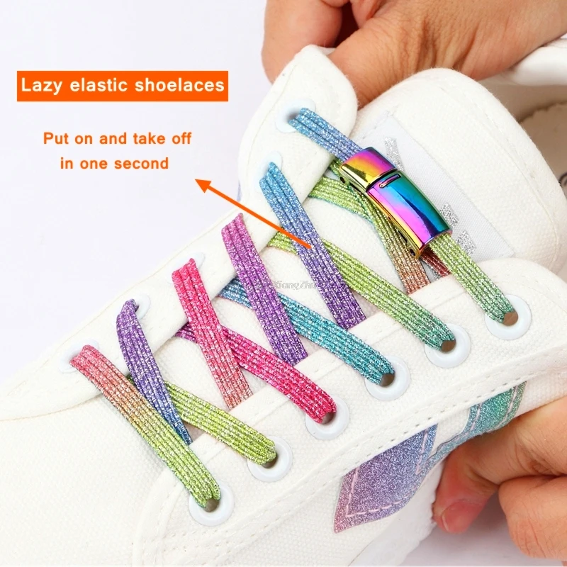 Lacets à Fermeture Magnétique pour Enfant et Adulte, Couleur Arc-En-Ciel, Élastiques, Laçage Sans Nœud, Baskets, Taille Unique pour Toutes les Chaussures