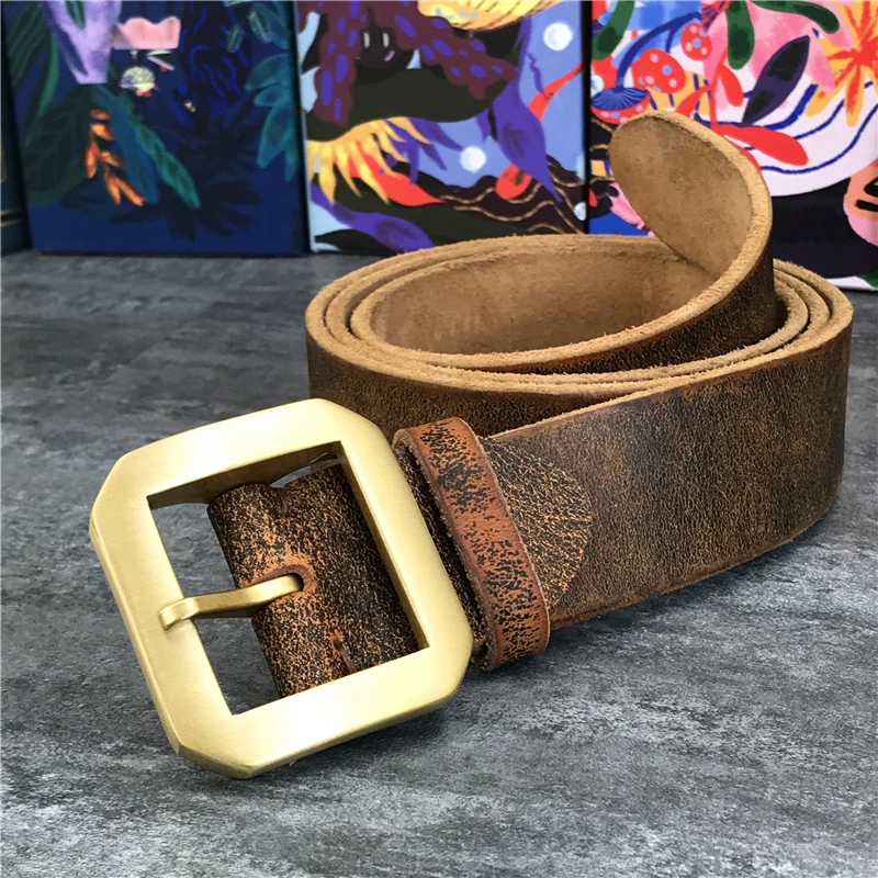 Solid Brass Belt Buckle Super Thick Genuine Leather Belt Male Ceinture Men Leather Belt Waist Belt Man Strap MBT0013