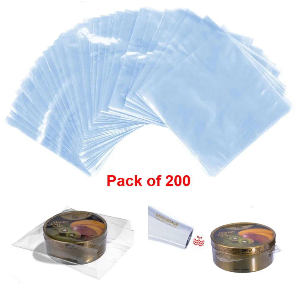 200Pcs Waterproof Heat Shrink Bags for Bathing Soap Bath and DIY Crafts (Transparent)