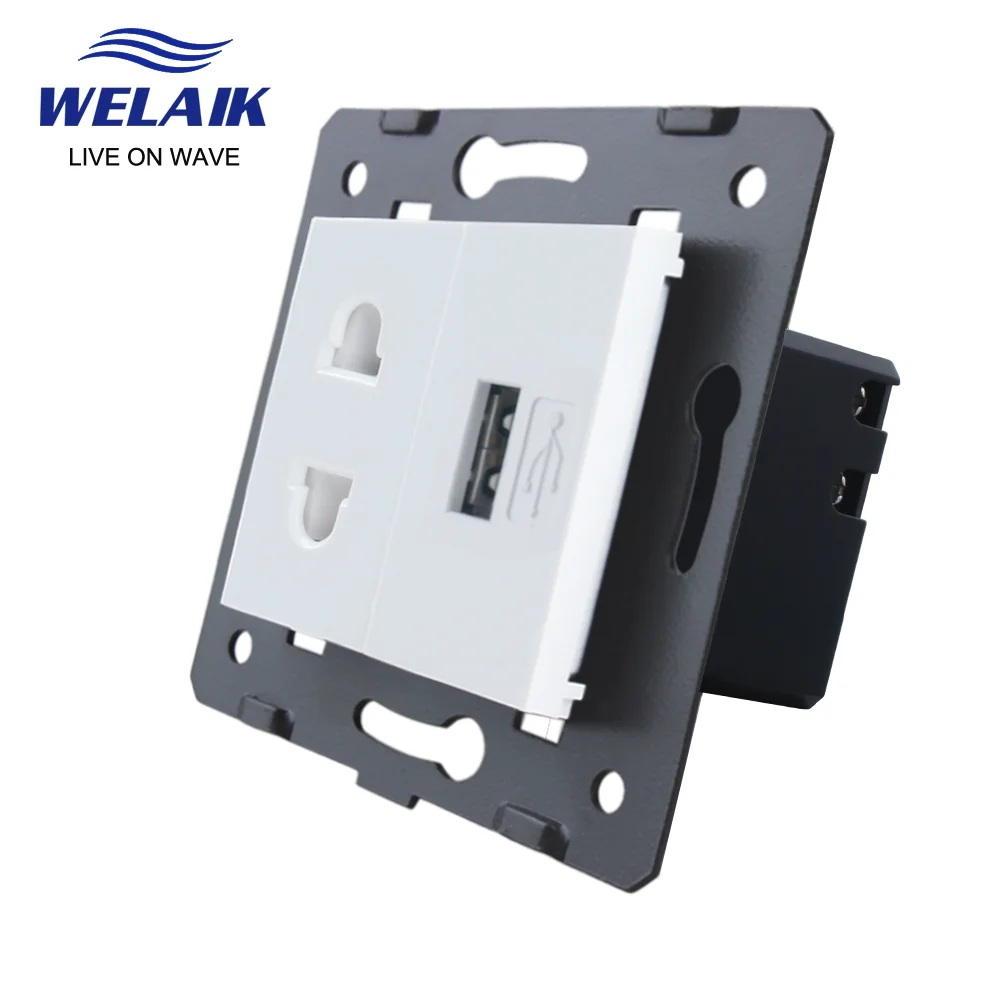 WELAIK EU Standard  2-hole Multi-function 5V 2100mA 2.1A USB Wall Socket DIY Parts  Without Glass-Panel  45*45mm A8TSUSW