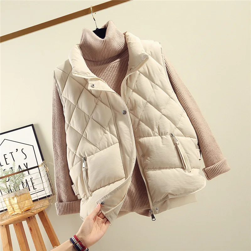 AYUSNUE Women's Vest Autumn Winter Sleeveless Jacket Women Down Cotton Coat Puffer Vest Korean Chalecos Para Mujer KJ3867