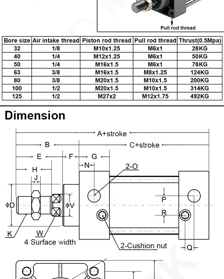 SC32/40/50/63/80/100/125 Pneumatikzylinder 32mm Bohrung 25mm bis 1000mm Hub Doppeltwirkende Standard-Luftzylinder Dichtungsring – Detail 3