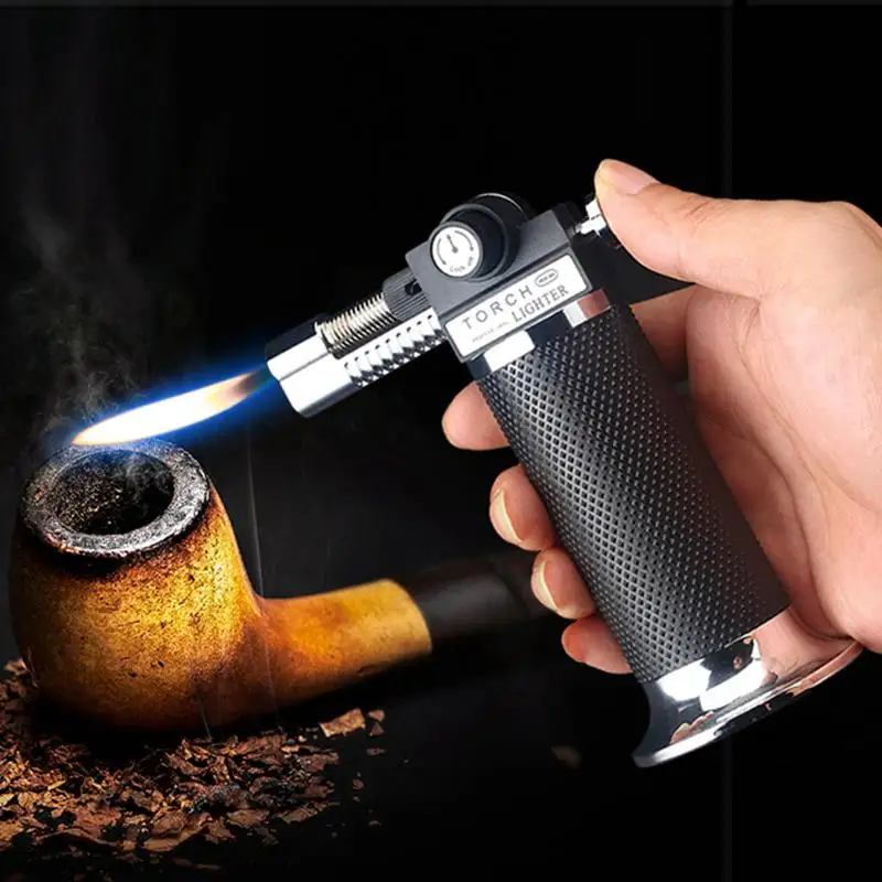 Butane Spray Gun Lighter Large Capacity Dual Flame Turbo Torch Blue Flame Cigar Windproof Lighter Field Kitchen Gadgets