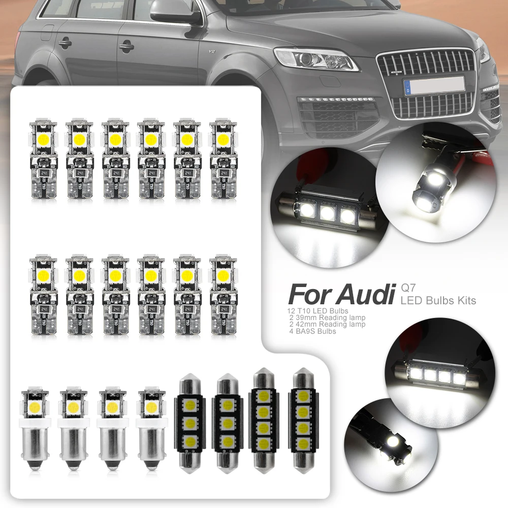 

17x Canbus White LED Light Bulbs Interior Kit For 2005-2009 Audi Q7 Map Glove Box Trunk Cargo License Lamp 12V Car Light Source