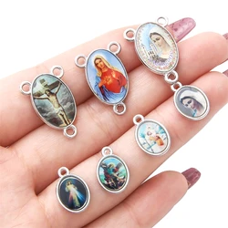 20pcs Mixed Enamel Antique Silver Jesus Mother Mary Connector Charm Pendants for DIY Rosary Necklace Bracelet Jewelry Making