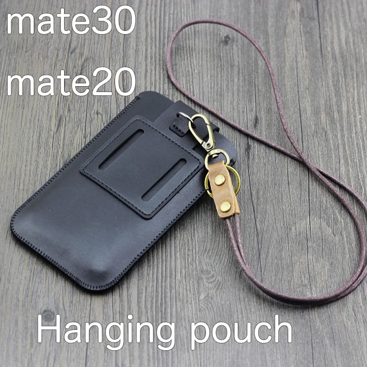 Hanging neck Hanging belt waistband phone Universal holster Straight leather case retro pouches FOR Huawei mate 30 mate 20