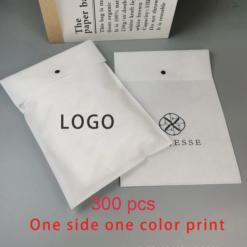 

300 Pcs Custom Logo Non-woven Bag Recycling Clothes Packaging Bags Environmental Protection Storage Bags Gifts Bags