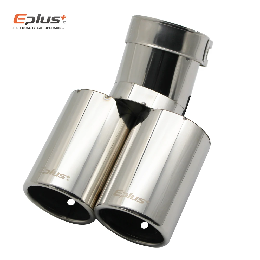 Eplus Car Styling Mufflers Exhaust Tail Throat Pipe Tip Flat Universal Bend  Stainless Steel Multi-size Dual Outlet Muffler 63MM