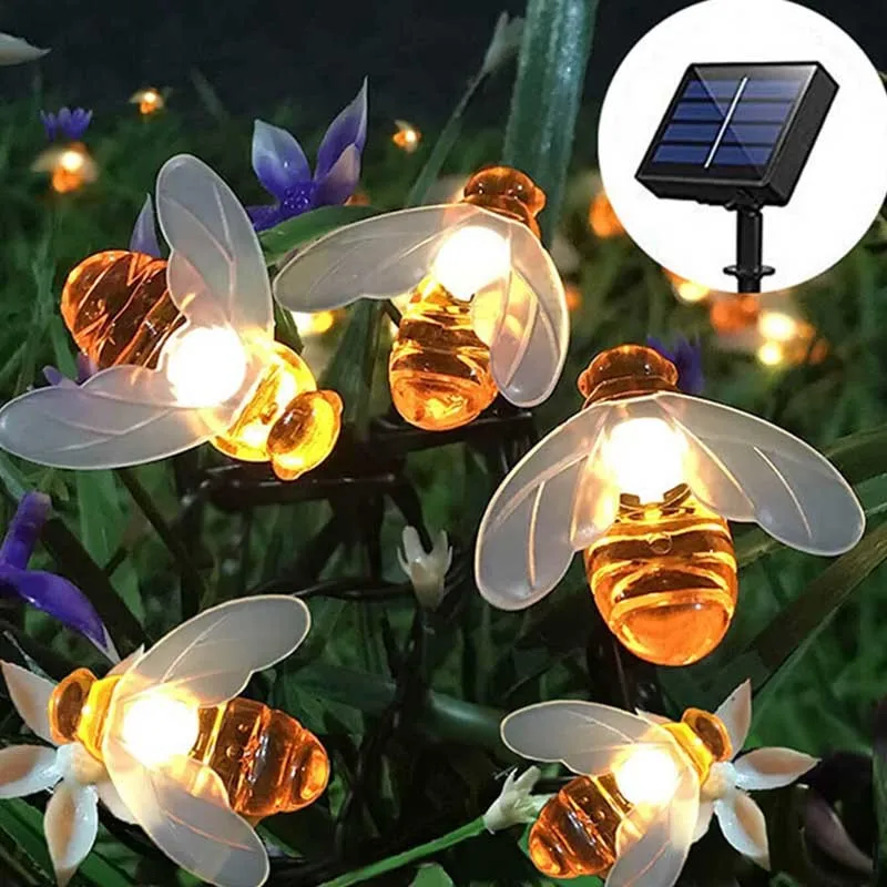 12M 100LED Fairy Light Solar Powered Honey Bee LED String Light Outdoor Garden Fence Patio Christmas Garland Lights Party Decor